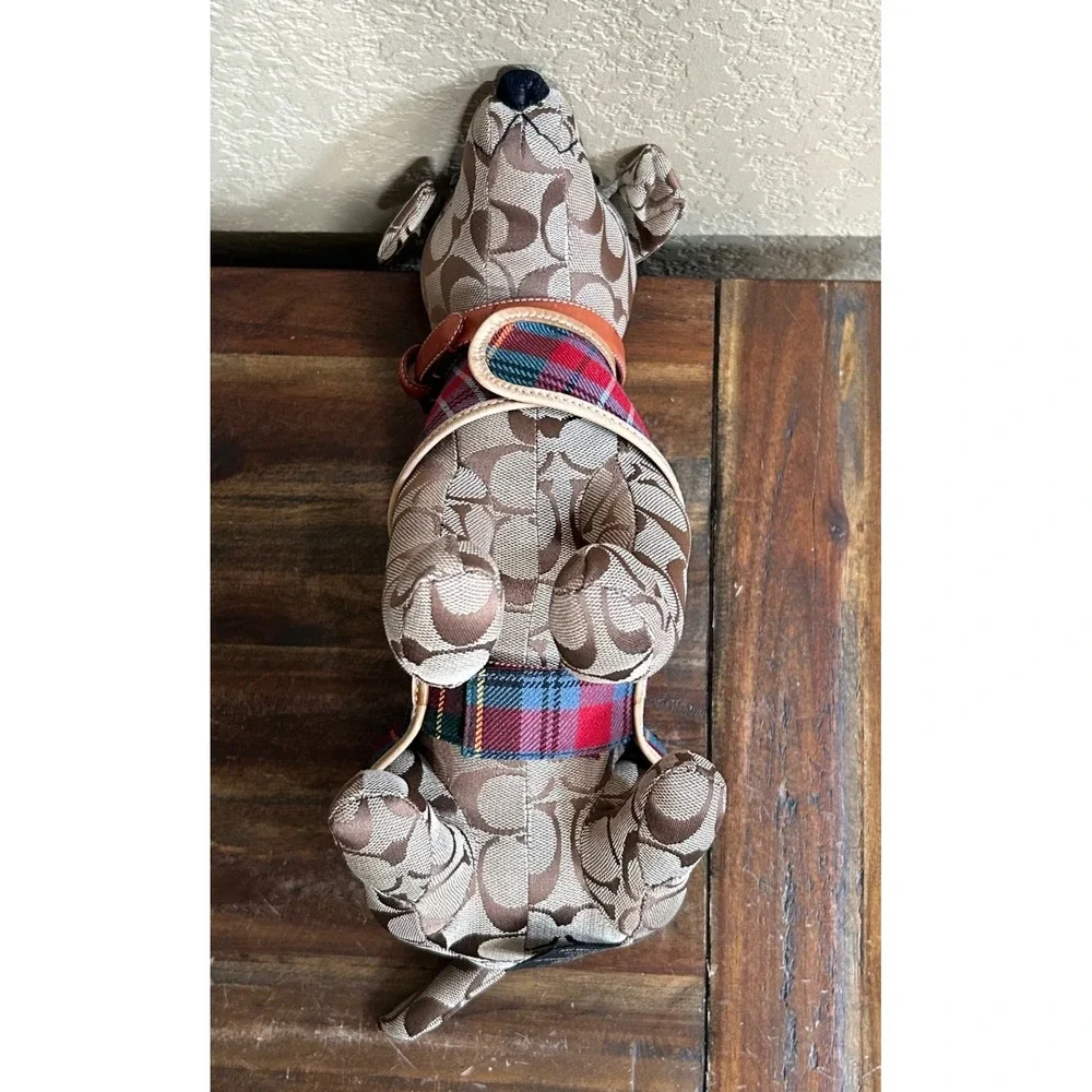 Coach Signature Stuffed Dog #8443 Holiday 2002 Retired Plush Plaid Cape EUC